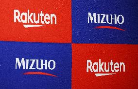 Mizuho Bank, Rakuten signboard, logo